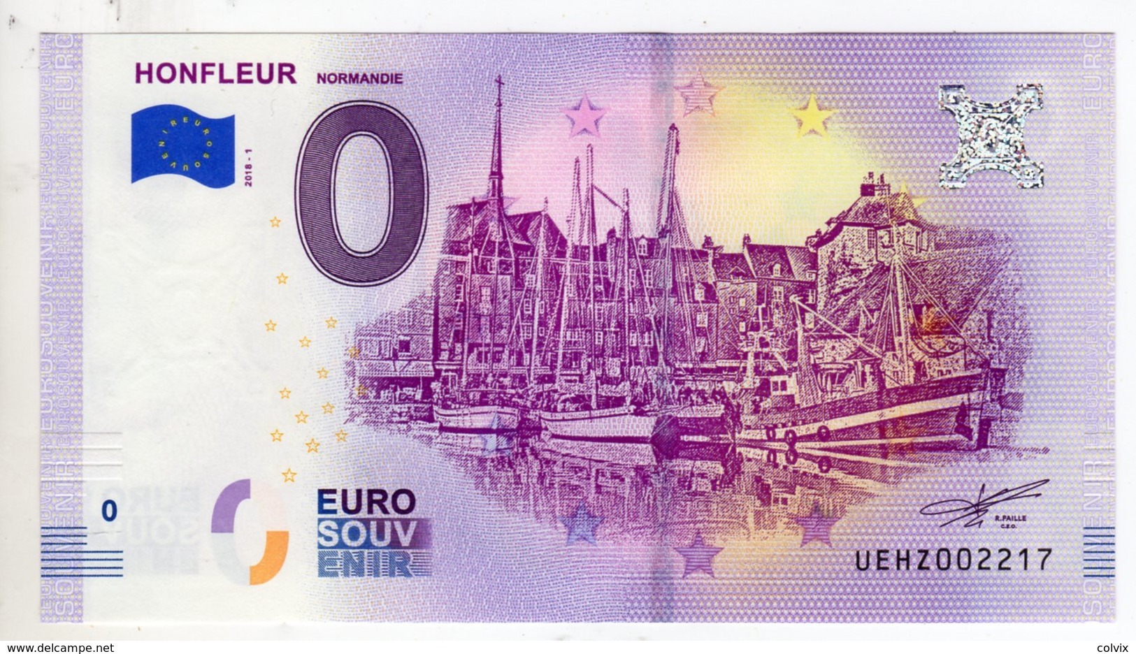 2018-1 BILLET TOURISTIQUE FRANCE 0 EURO SOUVENIR N°UEHZ002216 HONFLEUR - Essais Privés / Non-officiels