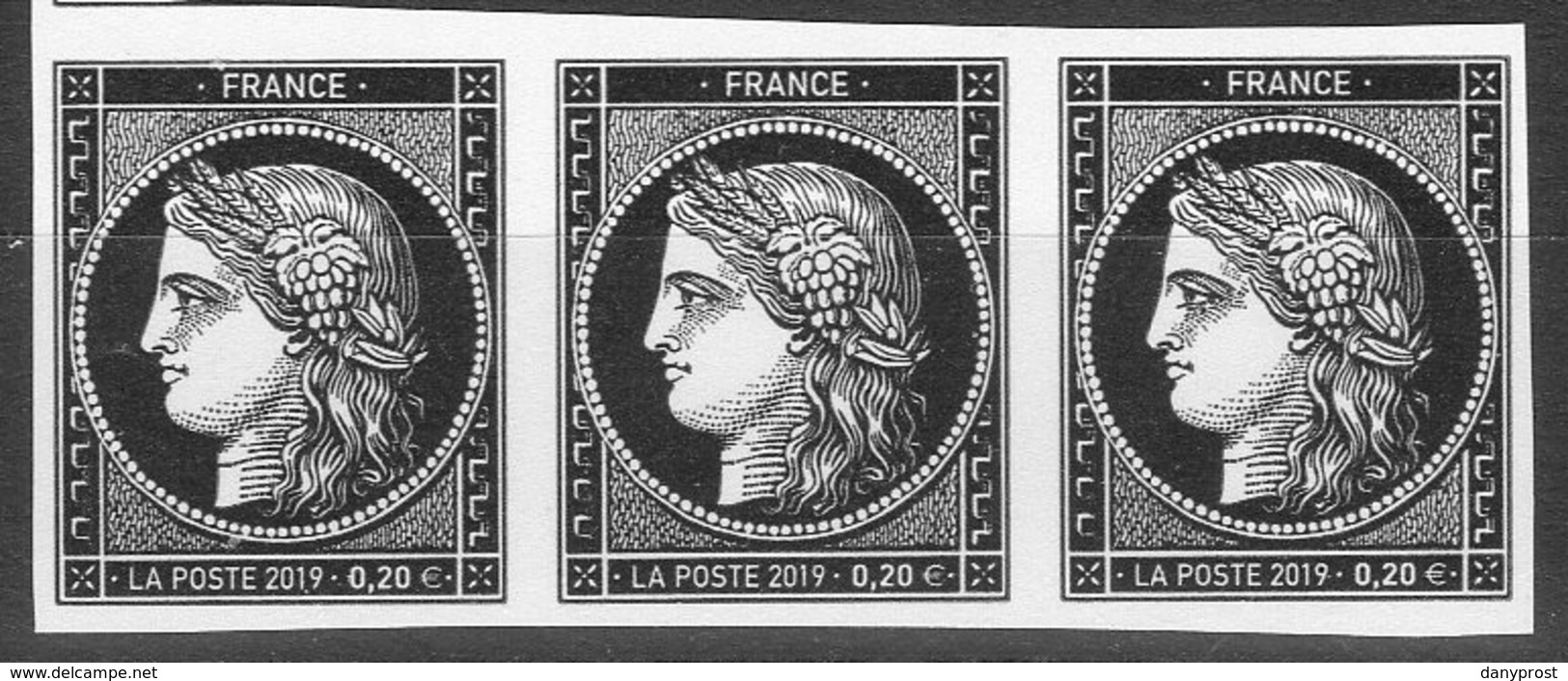 2019-bande De 3ex N° 5305A-non Dentelé CERES NOIR à 0.20 €-ISSU BLOC PRESTIGE " Les 170 Ans Du 1er Timbre Français " - Neufs