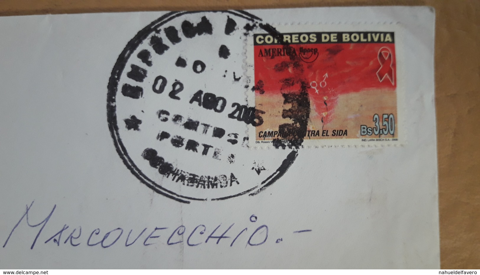 Une Enveloppe De La Bolivie A Circulé En Uruguay Avec Une Lutte Contre Le Sida - Bolivie