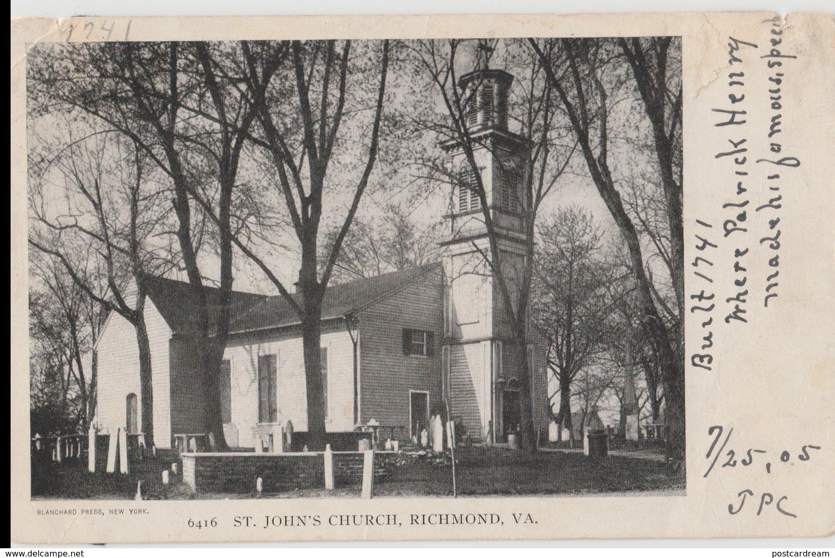 Richmond VA 1905 ST Johns Church Postcard Virginia - Richmond