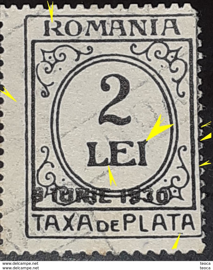 Errors Romania 1928 Taxa Dd Plata With SURCHARGE 8 June 1930, Broken Letter R, Letter "LE" GLUE Extended 'i" - Variedades Y Curiosidades