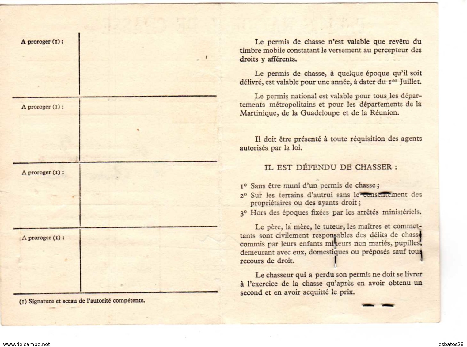 PERMIS NATIONAL DE CHASSE  1962  TIMBRE FISCAL  TAMPON MONTMORENCY PARIS  -DESC2019 GERA ALB - Autres & Non Classés