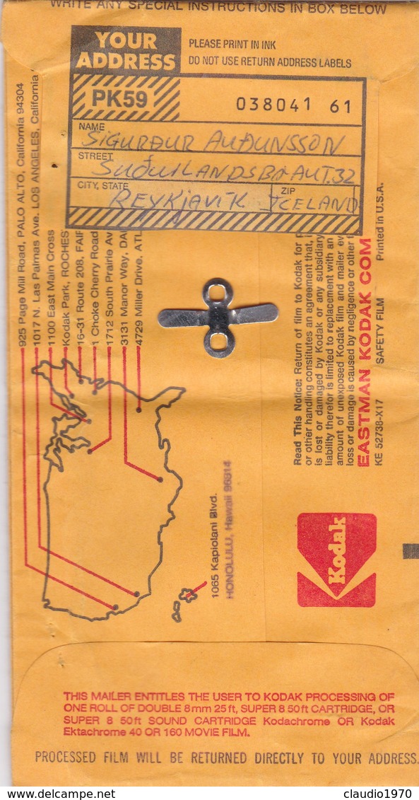 BUSTA VIAGGIATA - ISLAND -reykjavik PUBBLICITARIA KODAK PROCESSING LABORATORY -VIAGGIATA PER ALBERTSLUND (DANMARK) - Cartas & Documentos