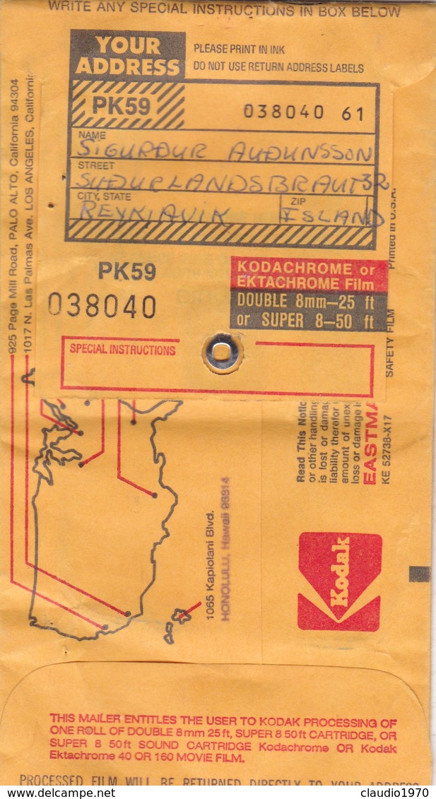 BUSTA VIAGGIATA - ISLAND -reykjavik PUBBLICITARIA KODAK PROCESSING LABORATORY -VIAGGIATA PER ALBERTSLUND (DANMARK) - Briefe U. Dokumente