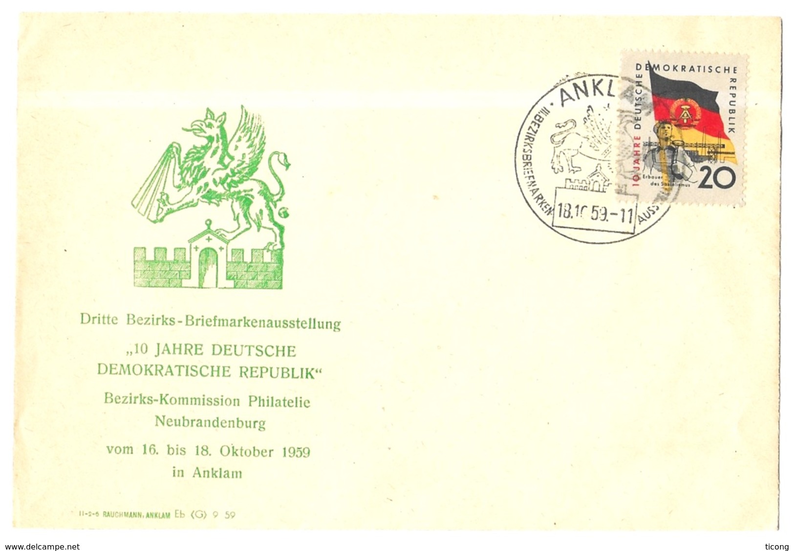 ENVELOPPE ET CACHET MANUEL ILLUSTRE 18 10 1959 - 10 ANS DE LA PROCLAMATION DE LA DDR, DRAPEAU ET OUVRIER, VOIR LE SCAN - Covers