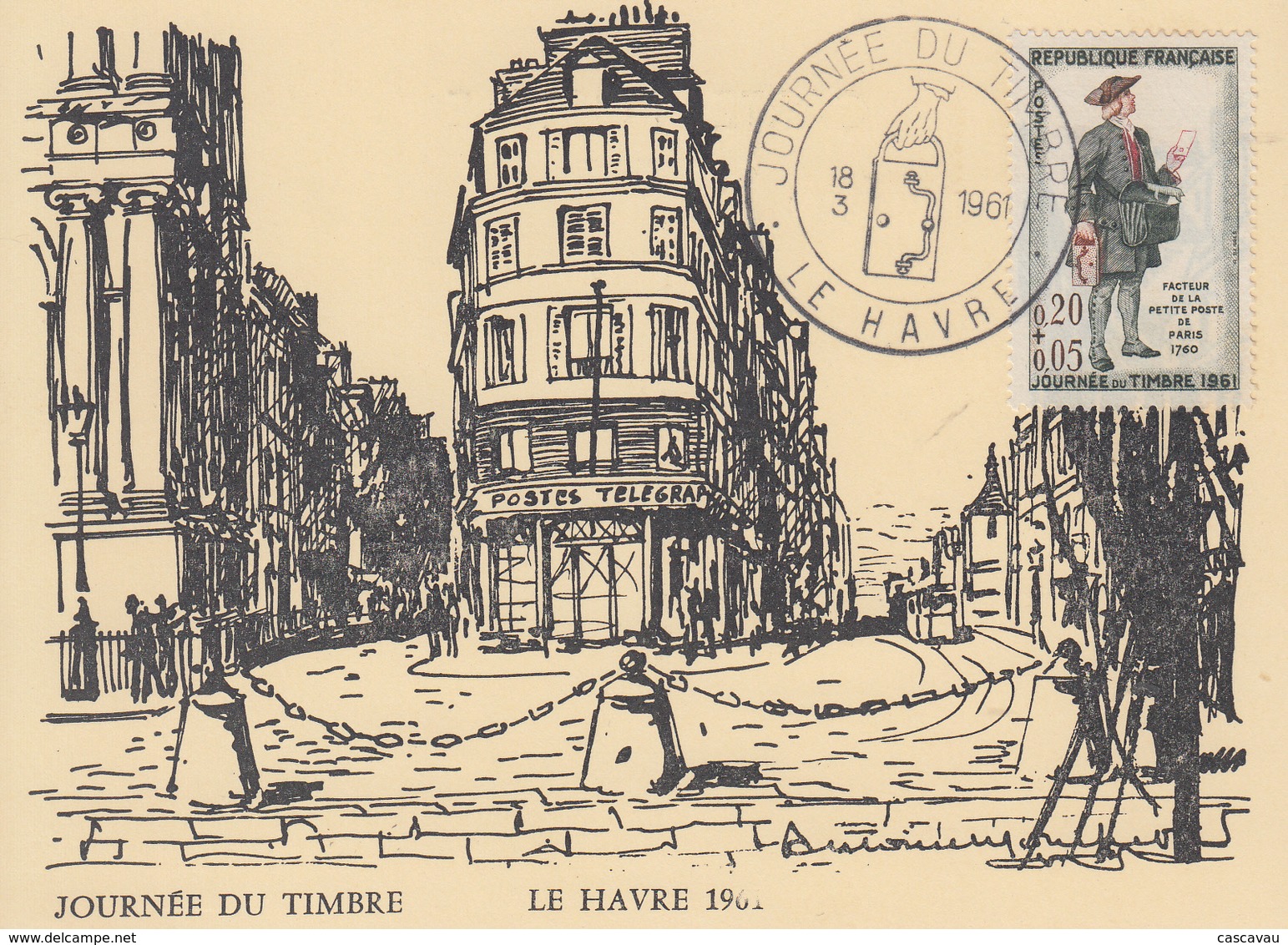 Carte  Locale  1er  Jour  FRANCE   JOURNEE  Du  TIMBRE     LE  HAVRE   1961 - Giornata Del Francobollo