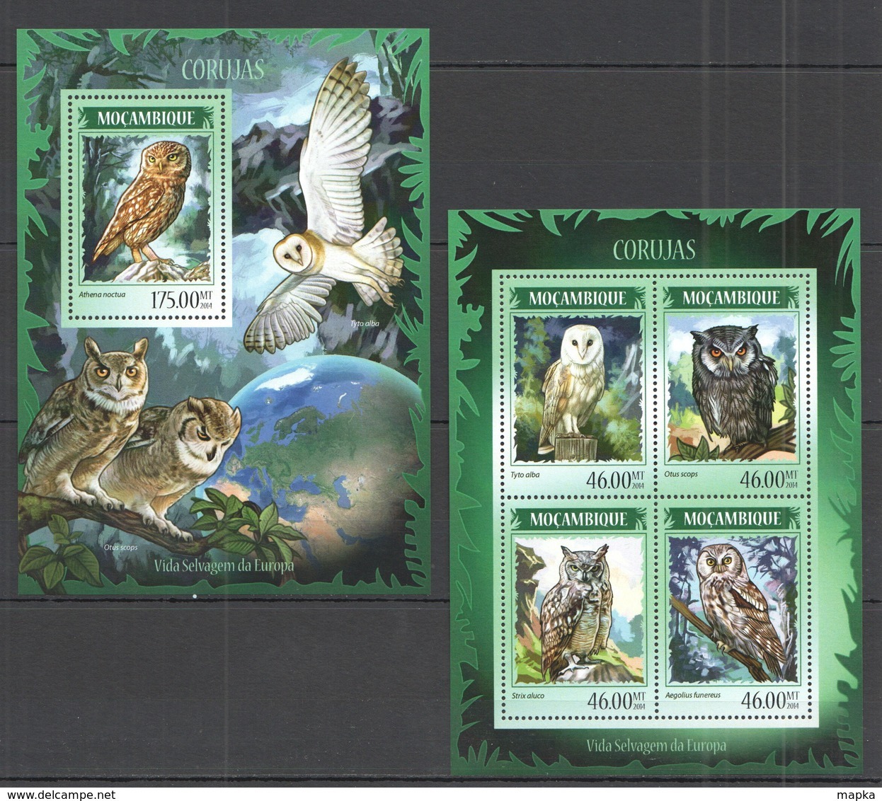 ST2409 2014 MOZAMBIQUE MOCAMBIQUE FAUNA BIRDS OWLS CORUJAS KB+BL MNH - Búhos, Lechuza