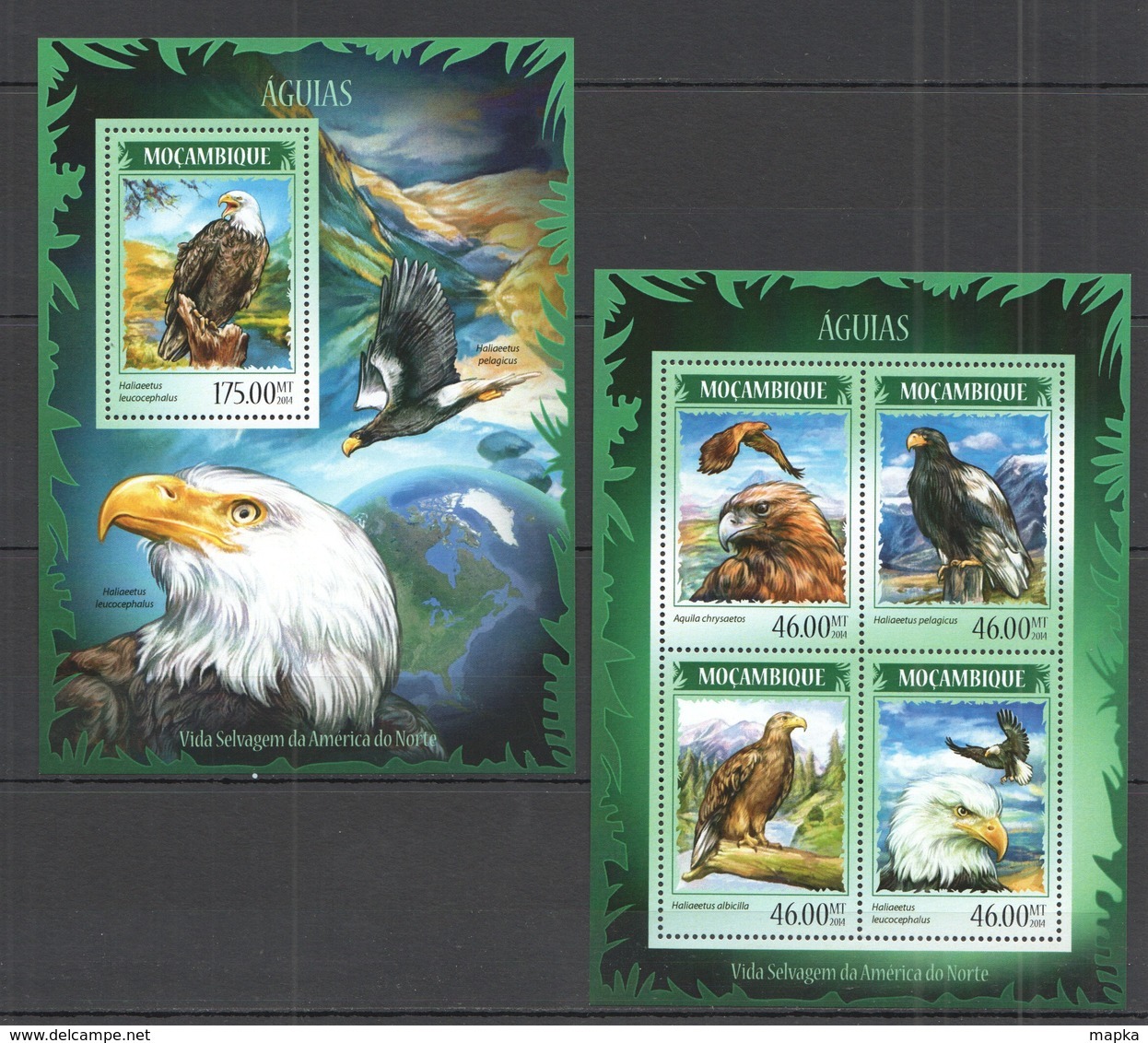 ST2412 2014 MOZAMBIQUE MOCAMBIQUE FAUNA BIRDS EAGLES AGUIAS KB+BL MNH - Águilas & Aves De Presa