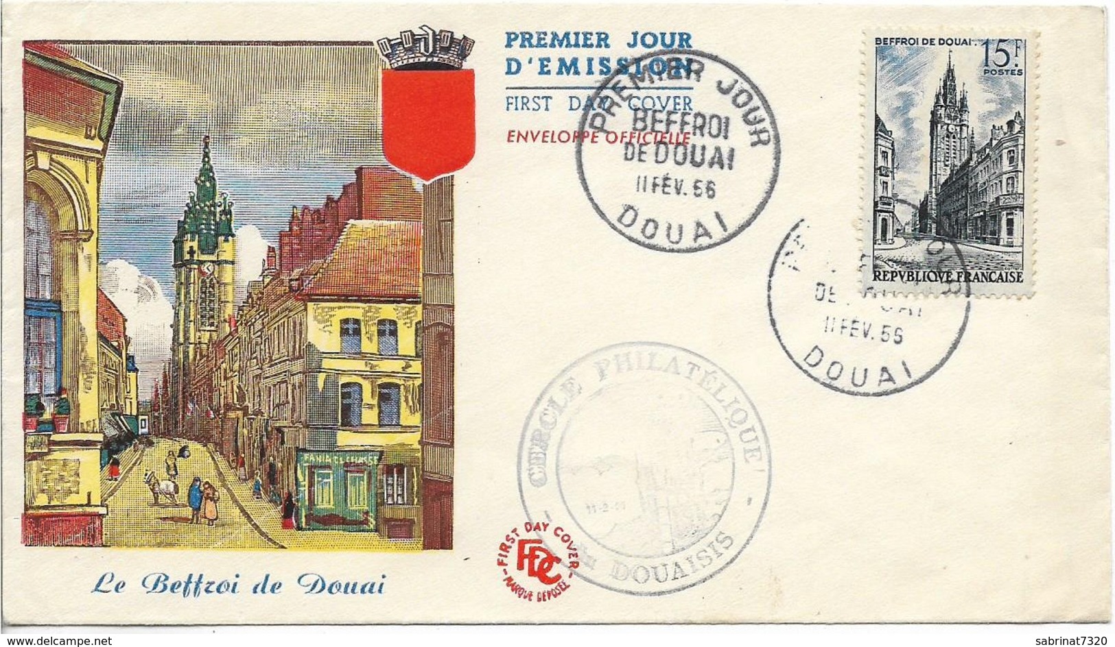 Enveloppe FDC Premier Jour : Le Beffroi De Douai 1956 - 1950-1959