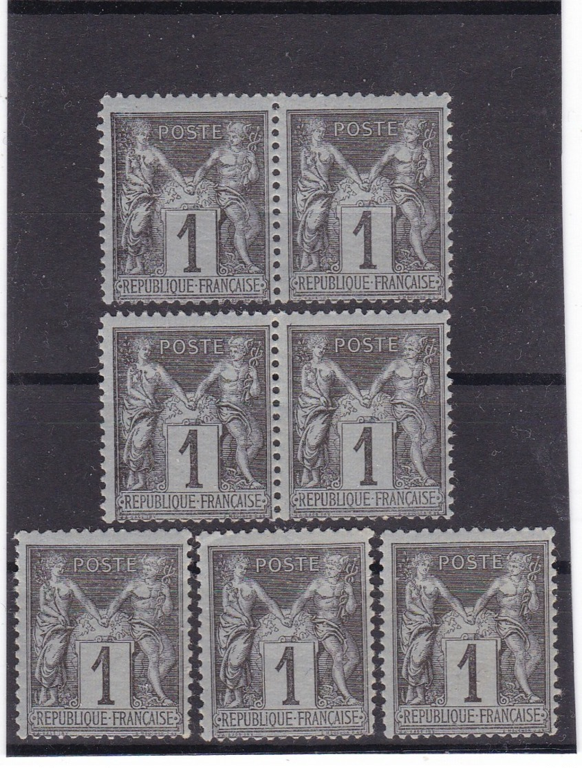 # Z.10876 France Republic 1877 - 80 Type II. 7 X Value 1 C. MNH, Yvert 83, Michel 68: Pax & Mercur - 1876-1898 Sage (Type II)