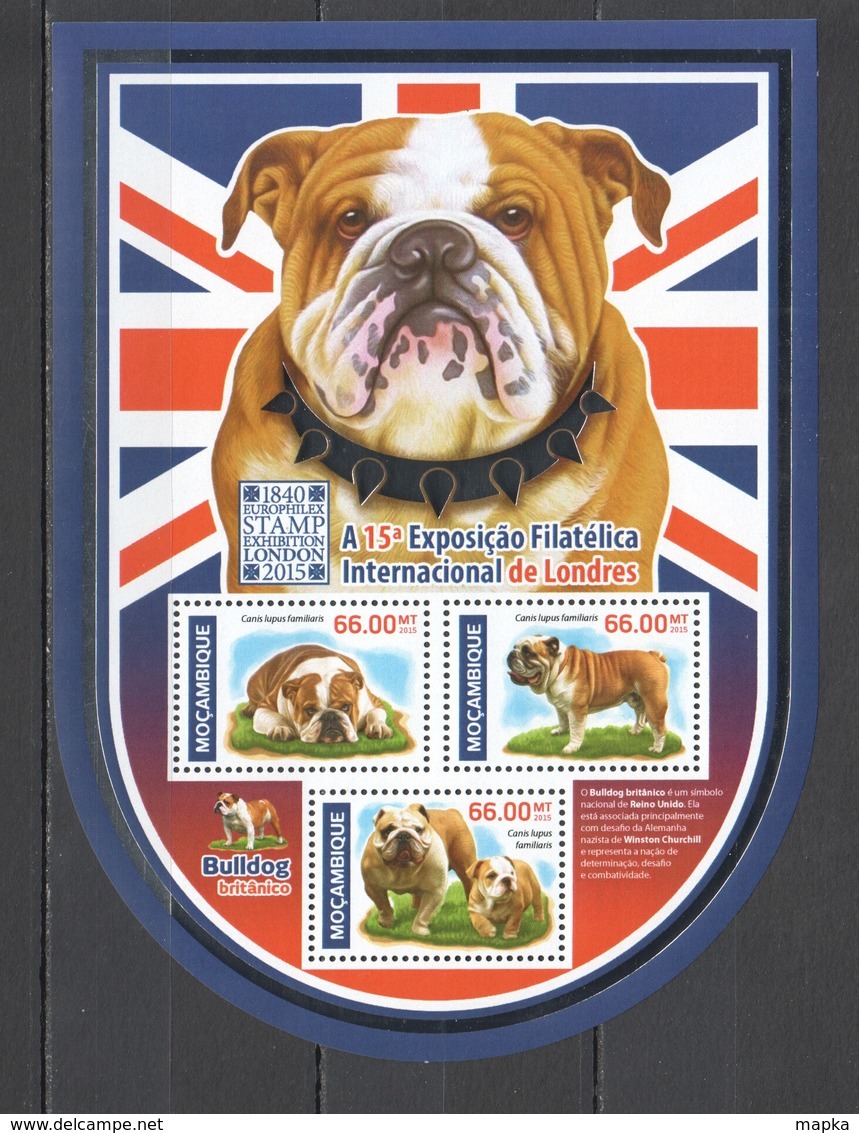 ST2245 !!! SILVER 2015 MOZAMBIQUE MOCAMBIQUE FAUNA DOGS BULLDOG EXPOSITION PHILATELIC LONDON 1KB MNH - Hunde