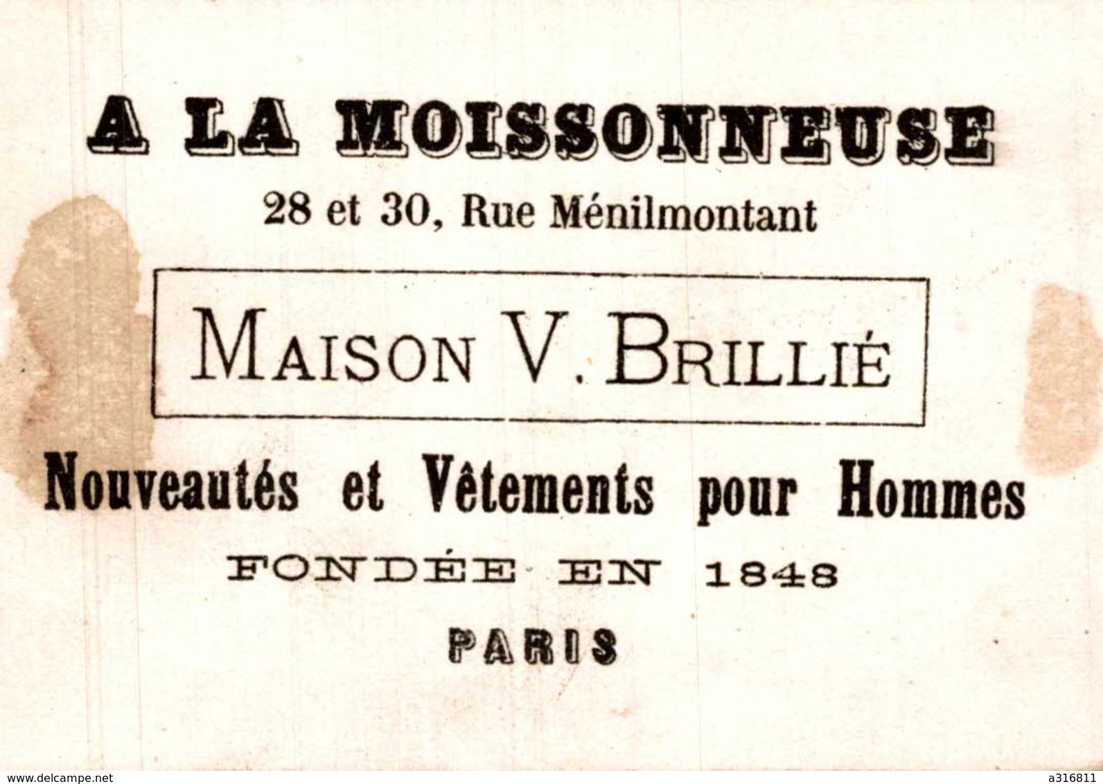 Paris, Rue Ménilmontant, A La Moissonneuse, Jolie Chromo, Couple, Retour Au Pays - Autres & Non Classés