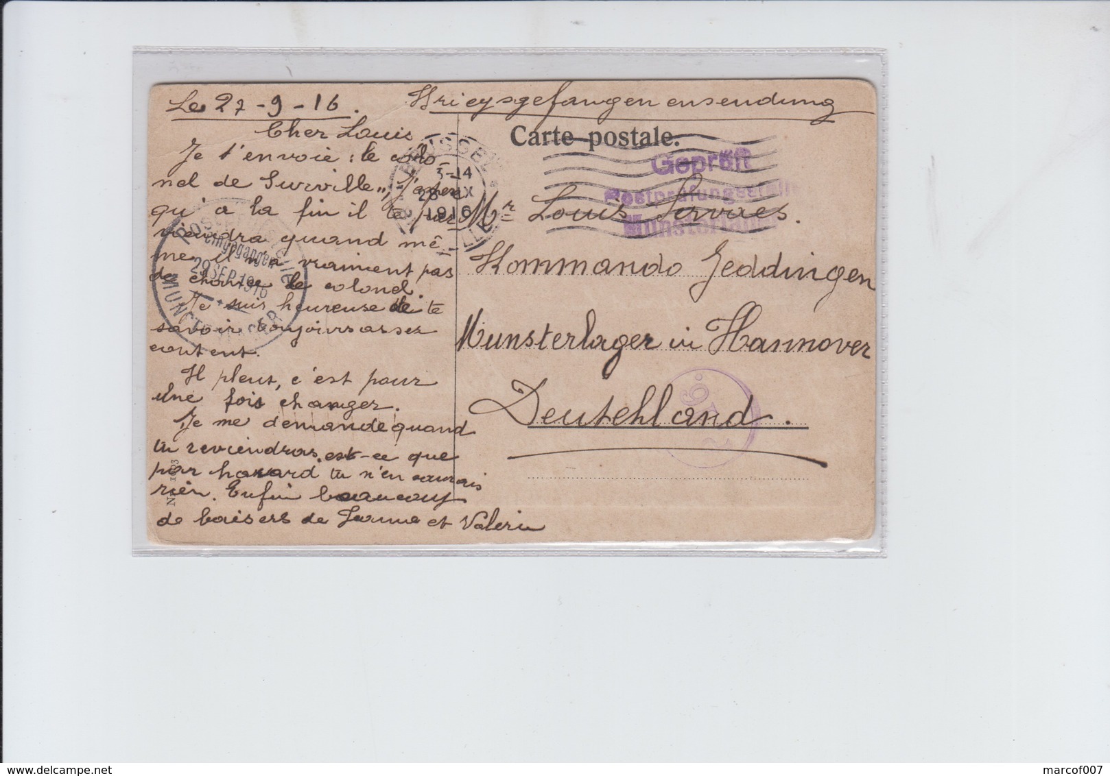 FRANCHISE - SUR CPA FANTAISIE -   CACHET DE BXL VERS MUNSTERLAGER -  ALLEMAGNE CENSURE - GEPRUFT - 1916 - Franchise