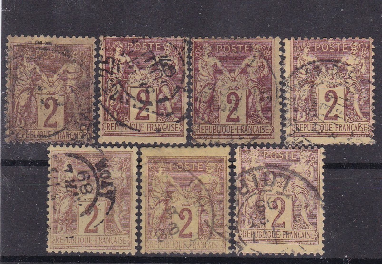 # Z.10879 France Republic 1877 - 80 Type II. 7 X Value 2 C. Used, Yvert 85, Michel 69: Pax & Mercur - 1876-1898 Sage (Type II)