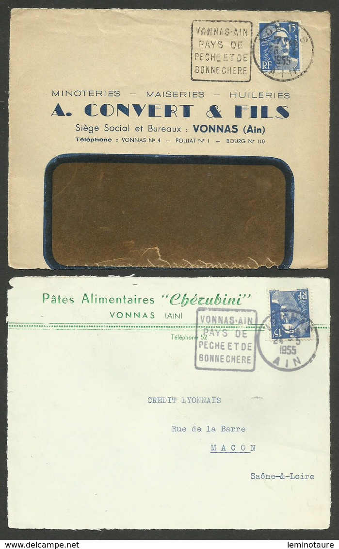 Dpt. AIN / Daguin VONNAS / Lot 2 Devants Enveloppes Commerciales Locales 1955 - 1921-1960: Période Moderne