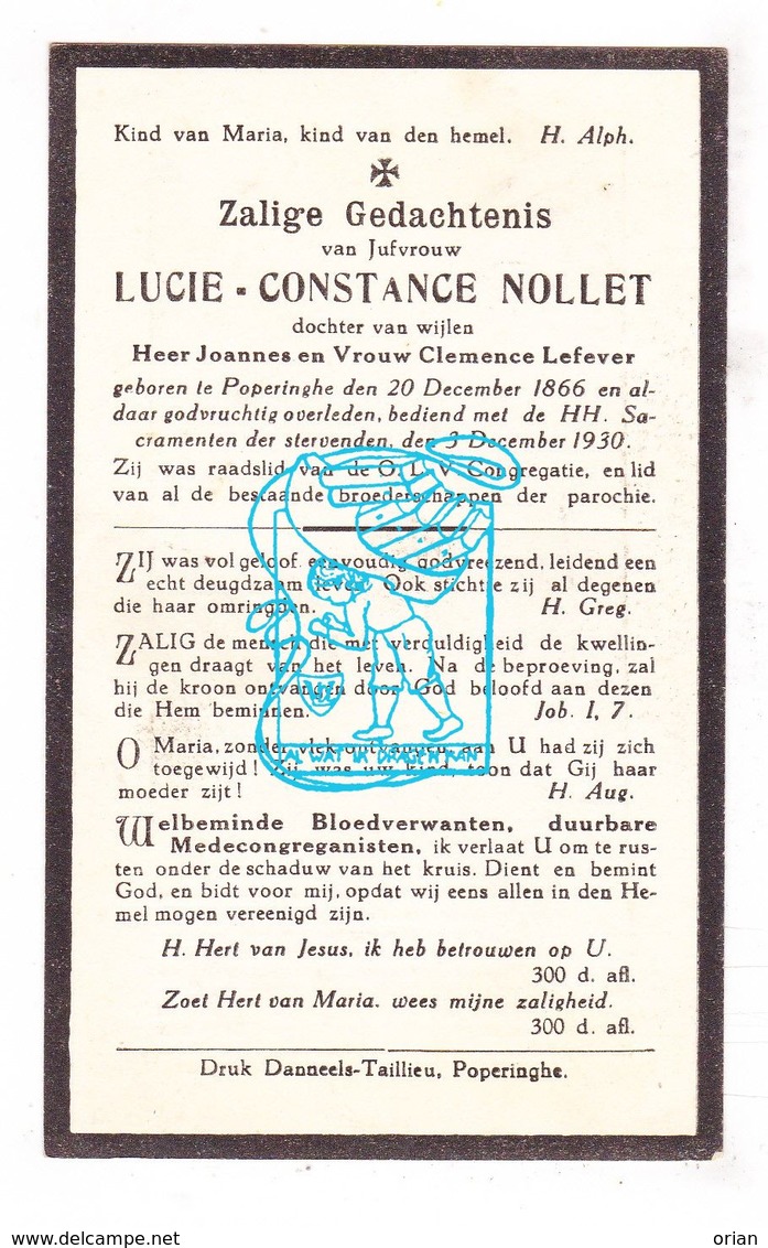 DP Lucie Constance Nollet / Lefever ° Poperinge 1866 † 1930 - Images Religieuses