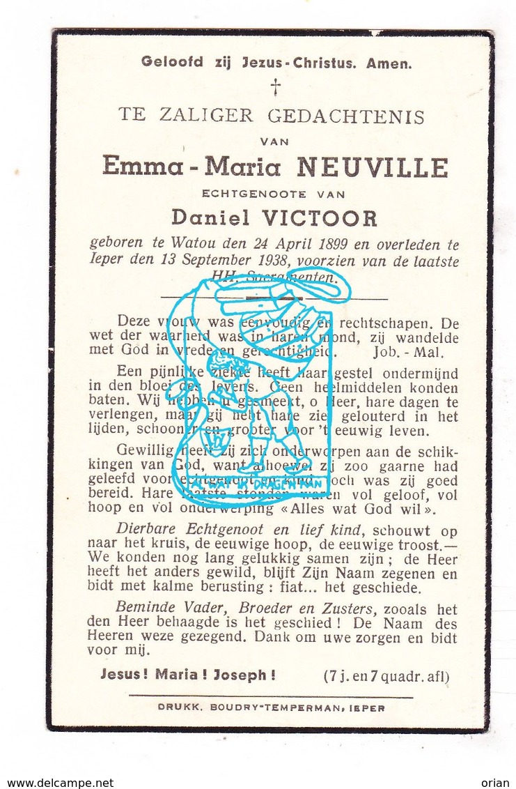 DP Emma M. Neuville ° Watou Poperinge 1899 † Ieper 1938 X Daniël Victoor - Images Religieuses