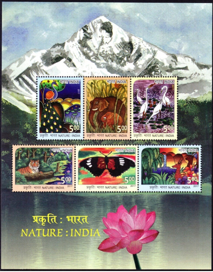 5X INDIA 2017 NATURE : INDIA; Miniature Sheet, MINT - Unused Stamps