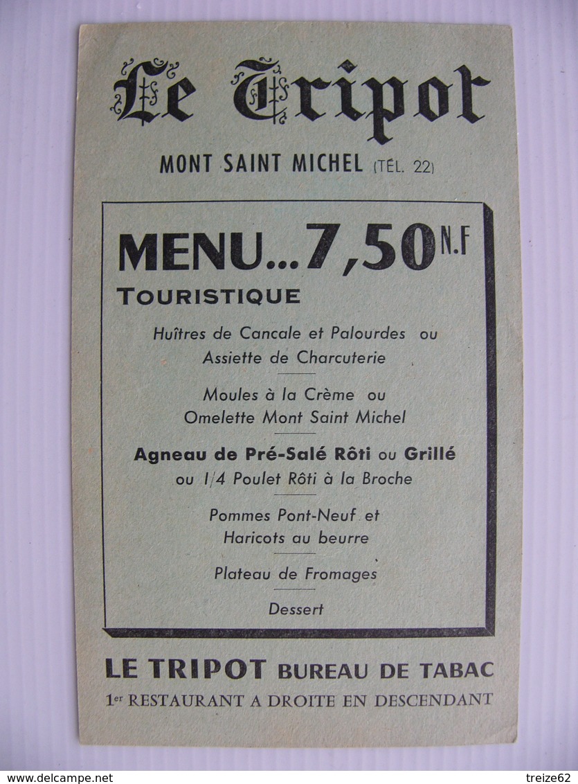 Menu Le Tripot Mont Saint Michel Manche 50 Agneau De Pré Salé Omelette Huitres - Menus