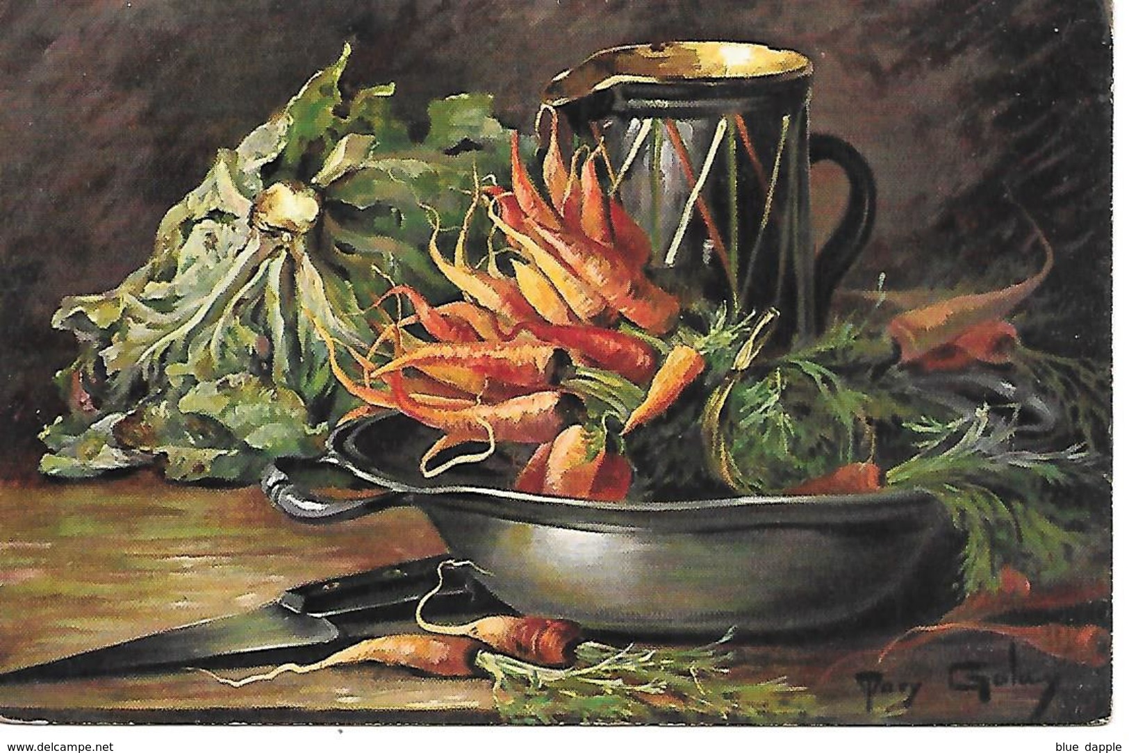 Illustrator -  Mary Golay - Still Life, Stilleben, Nature Morte, Carrots, Knife, Cabbage, Jug On The Table - Autres & Non Classés