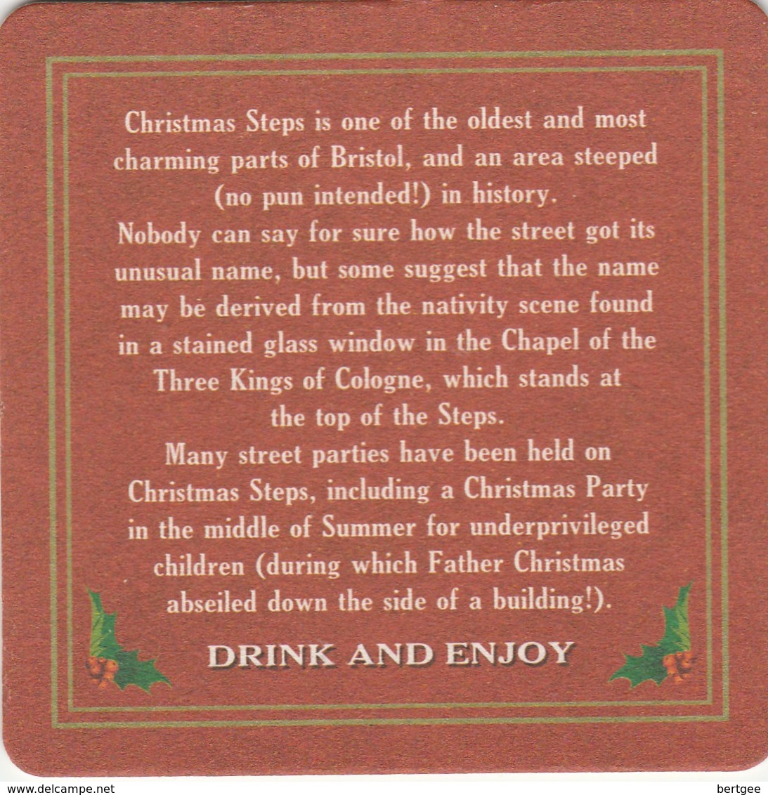 UNUSED BEERMAT - BUTCOMBE BREWERY  (WRINGTON, ENGLAND) - CHRISTMAS STEPS YULETIDE BEER - (Cat No 023) - (2009) - Bierdeckel