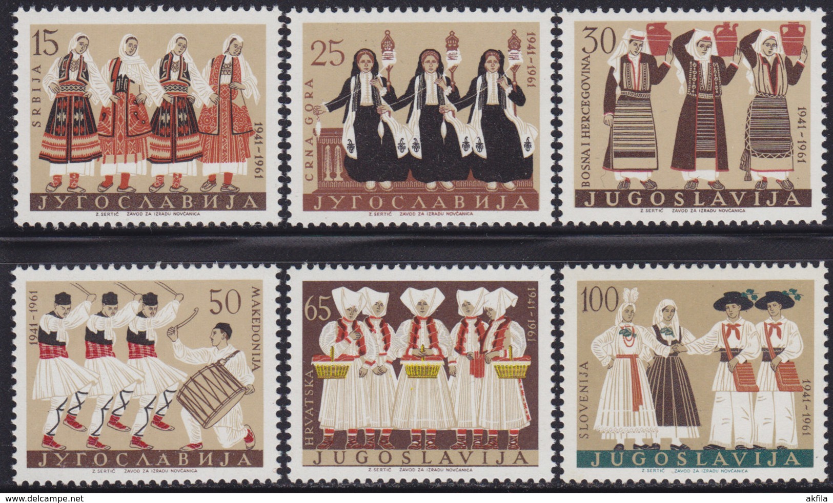 Yugoslavia 1961 Costumes - Yugoslav Folklore, MNH (**) Michel 964-969 - Unused Stamps
