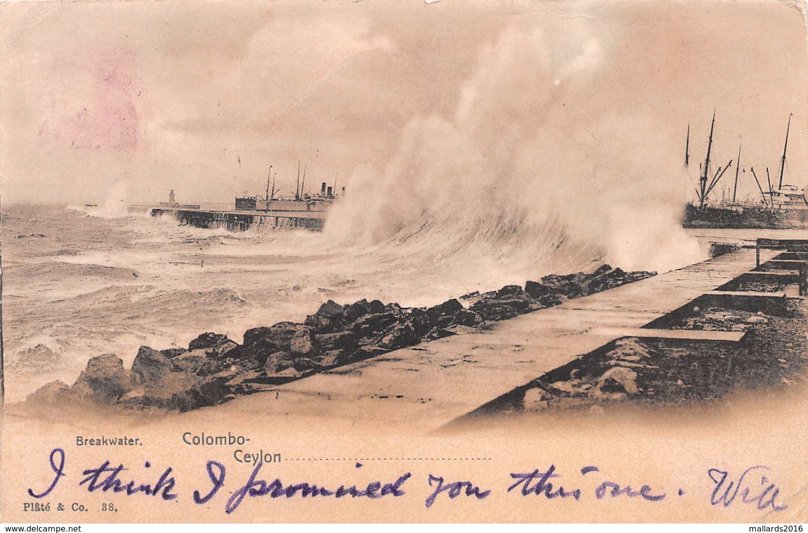 COLOMBO - CEYLON - BREAKWATER - POSTED 1904 ~ A 115 YEAR OLD POSTCARD #9K01 - Sri Lanka (Ceylon)