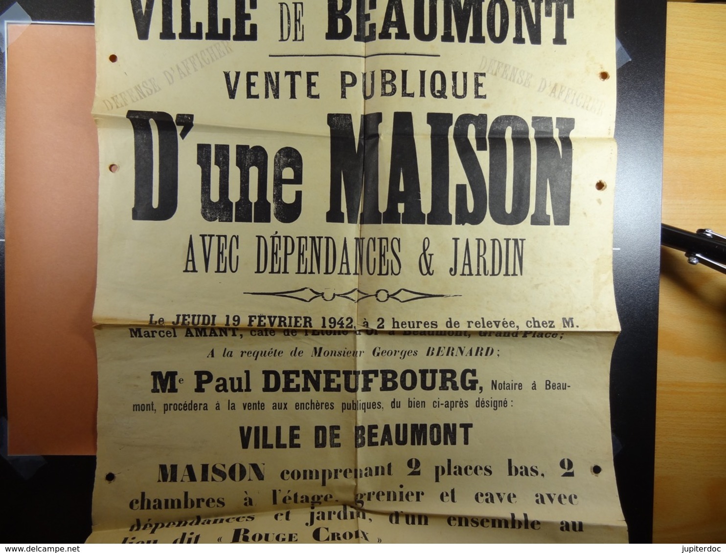 Ville De Beaumont Vente Publique D'une Maison Lieu Dit "Rouge Croix" - Affiches