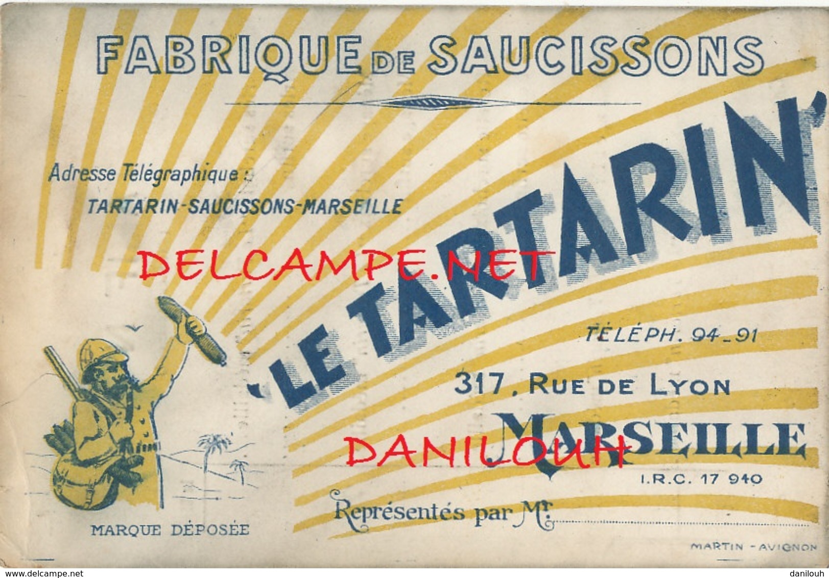 13 // MARSEILLE    Fabrique De Saucissons  LE TARTARIN / Carte Publicitaire  ** - Non Classés
