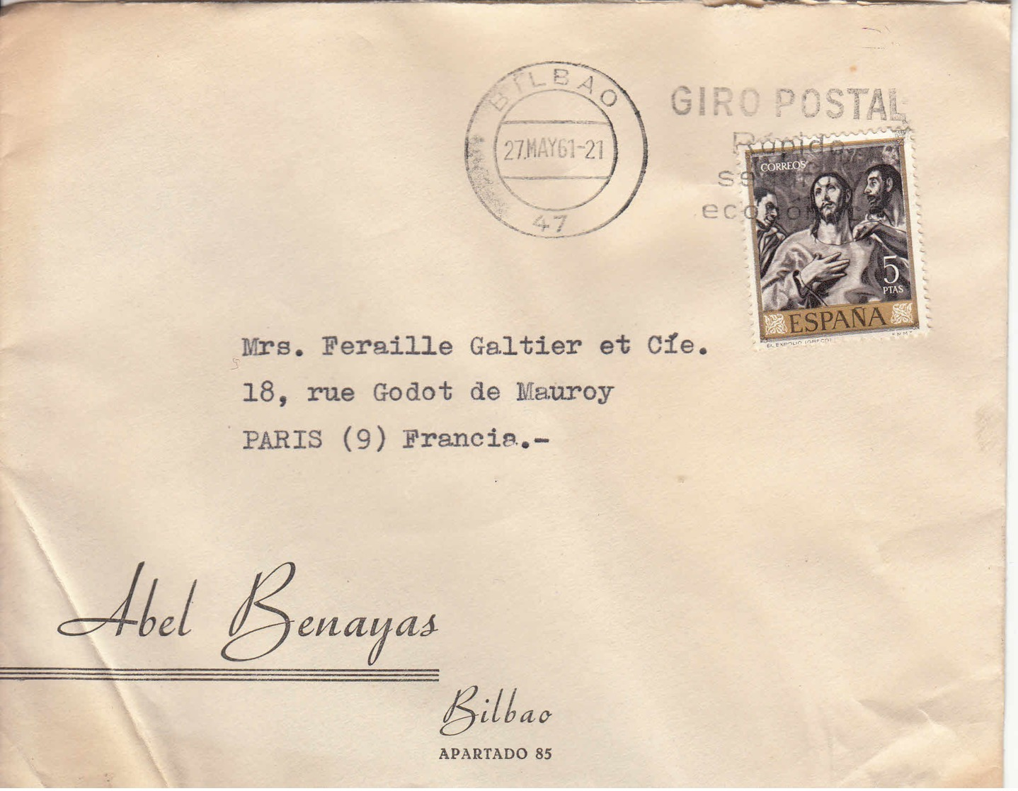 ESPAGNE - 1961 - Lettre Commerciale Pour La France - Storia Postale