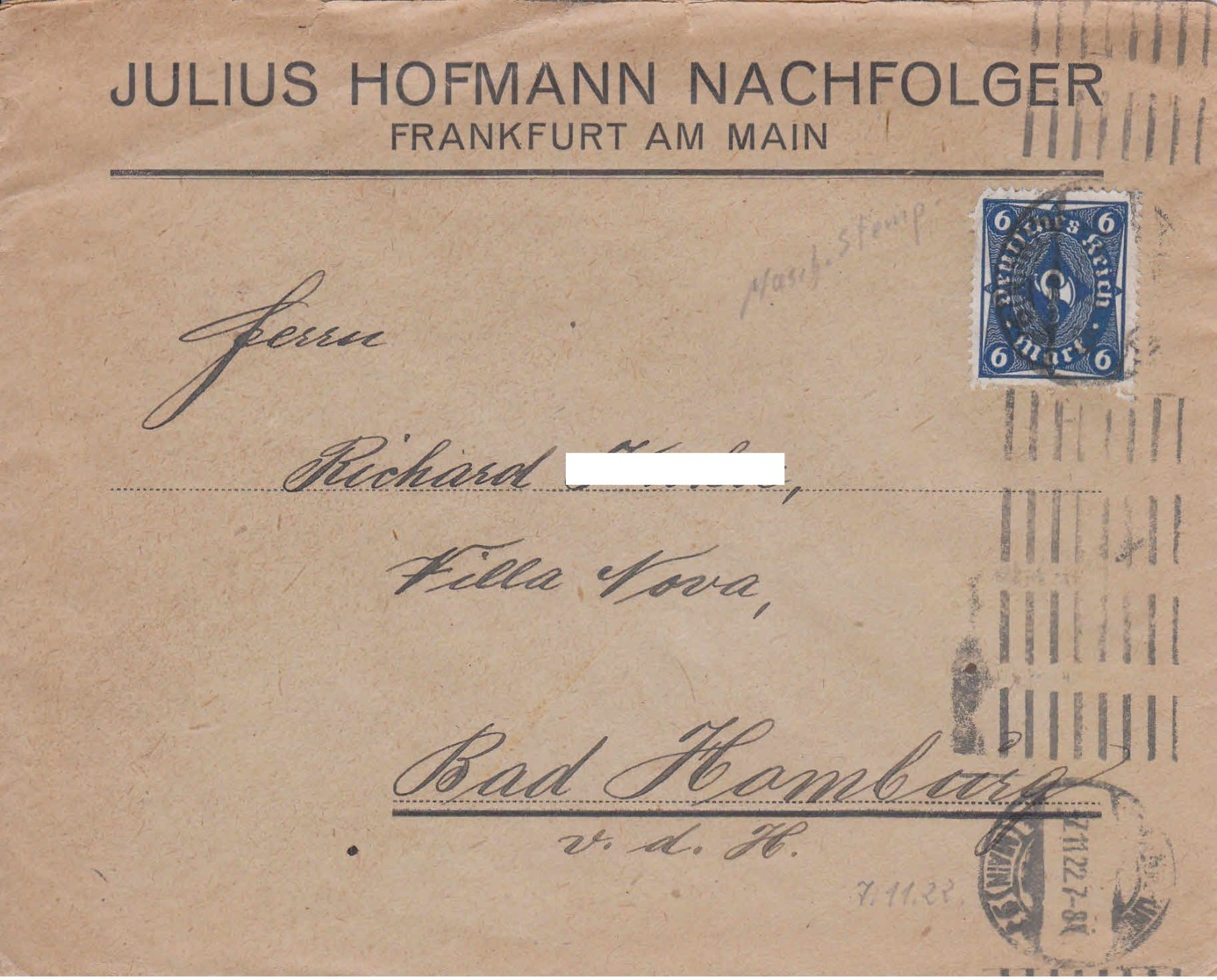ALLEMAGNE - 1922 - Lettre Commerciale Pour Bad Homburg - Storia Postale