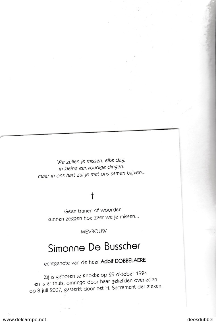 S.DE BUSSCHER °KNOKKE 1924 +2007 (A.DOBBELAERE) - Images Religieuses