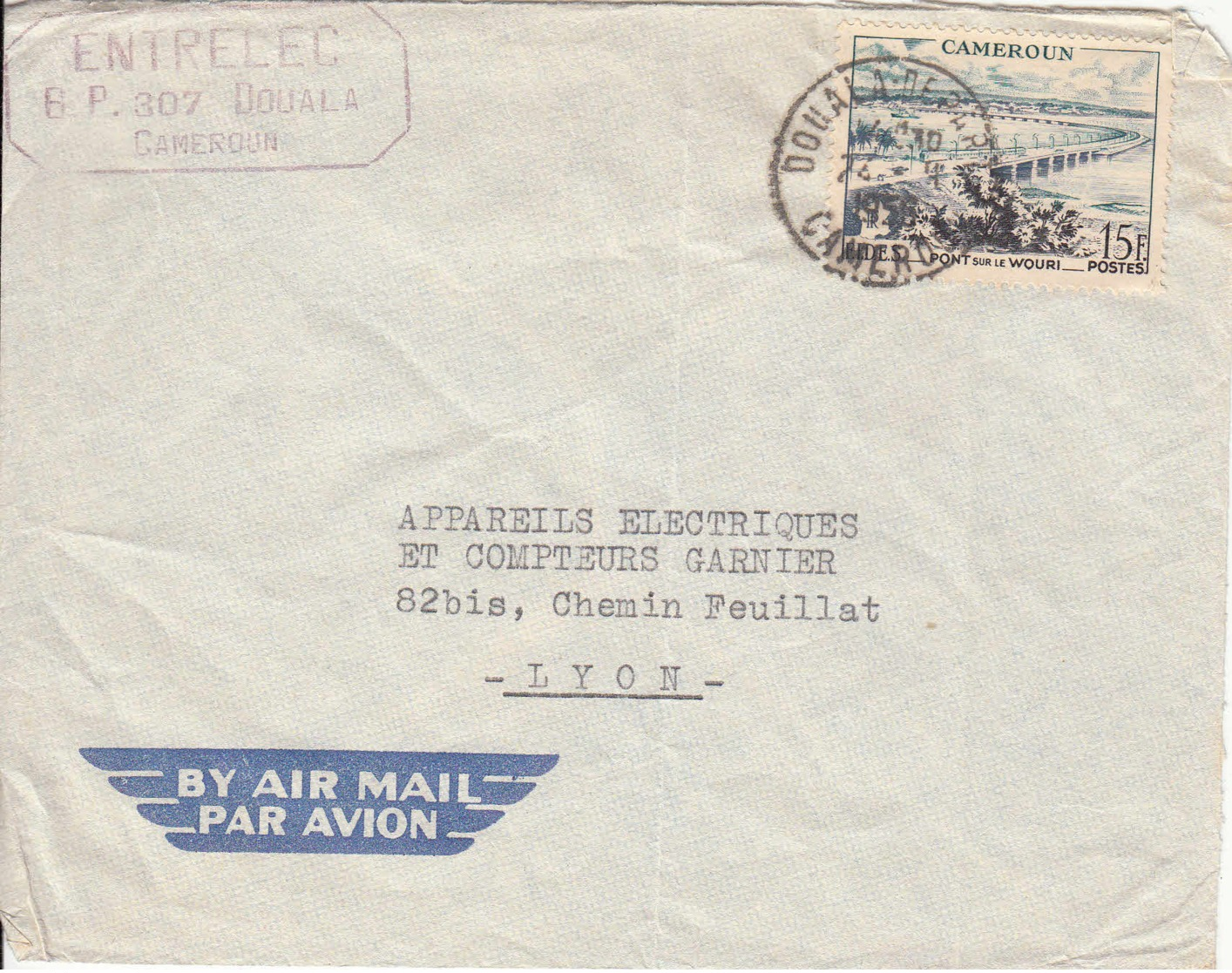 CAMEROUN - 1956 - Lettre Commerciale Par Avion Pour La France - Camerun (1960-...)