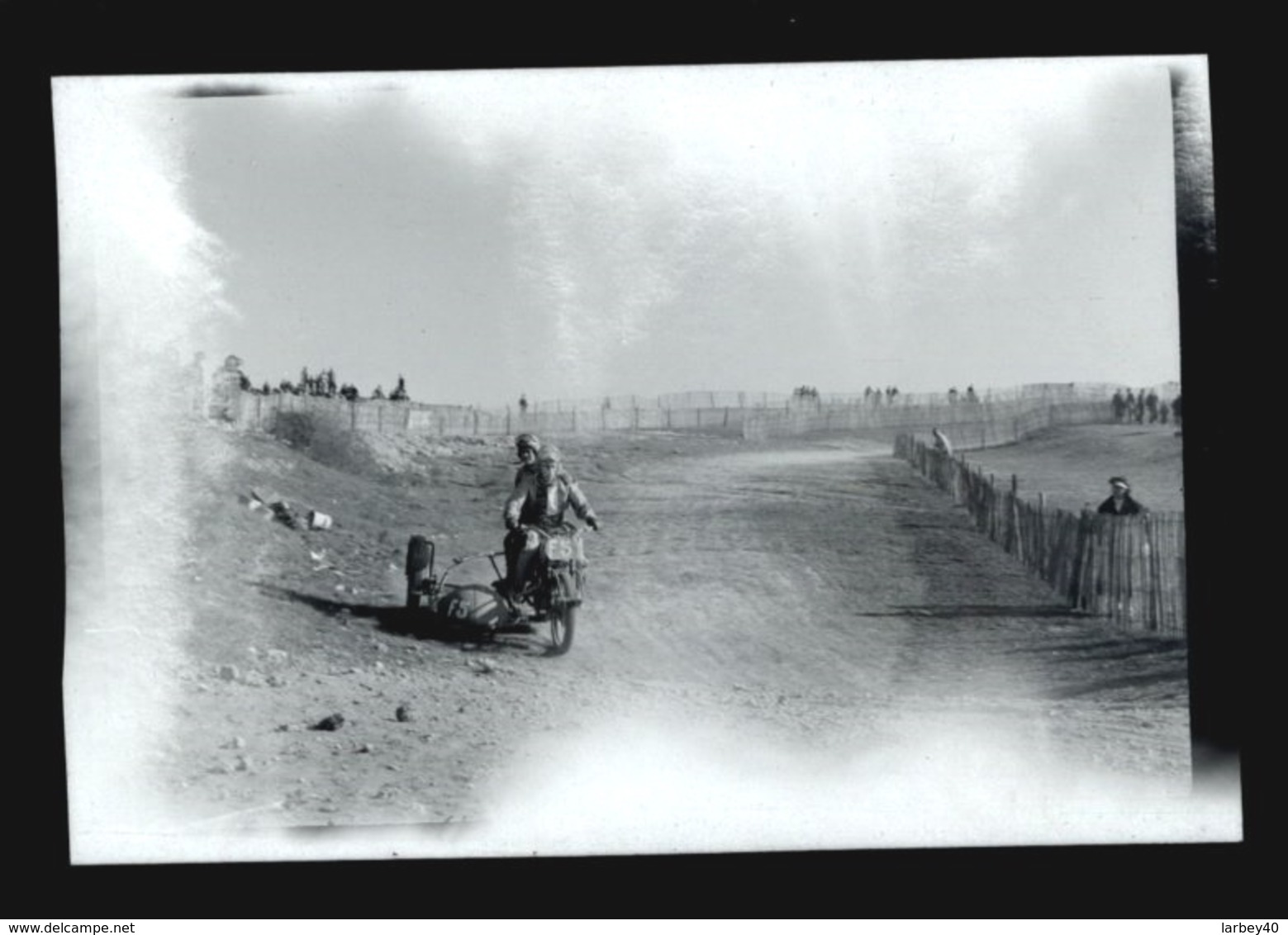 Negatif Photo Ancienne Moto Side-car - Plage - Deportes