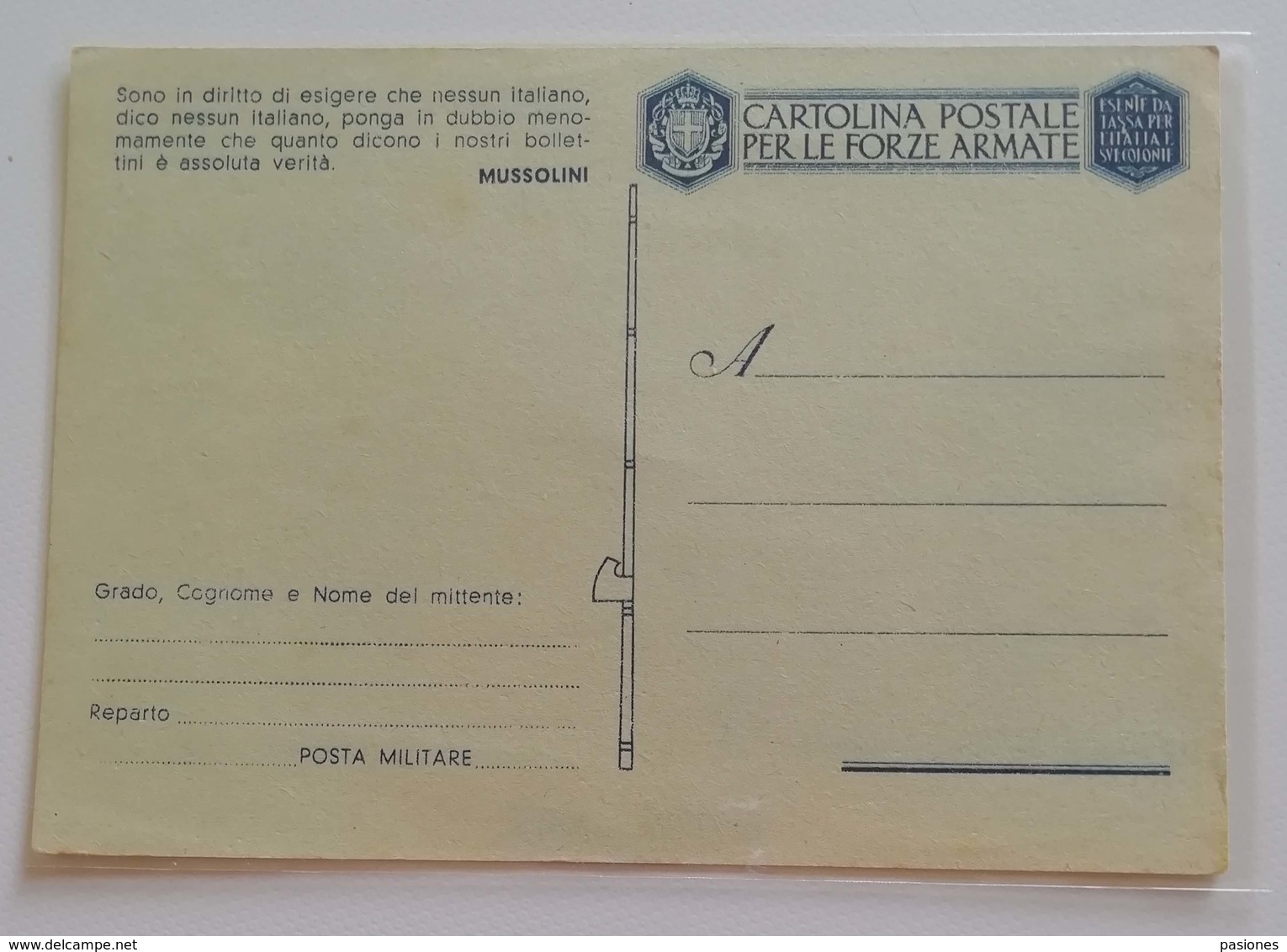 Cartolina Postale Per Le Forze Armate , Scritto Mussolini - Non Viaggiata - Marcophilia