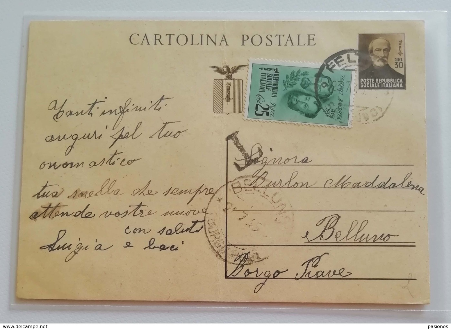 Cartolina Postale Tassata Feltre-Belluno - 23/07/1945 - Postwaardestukken