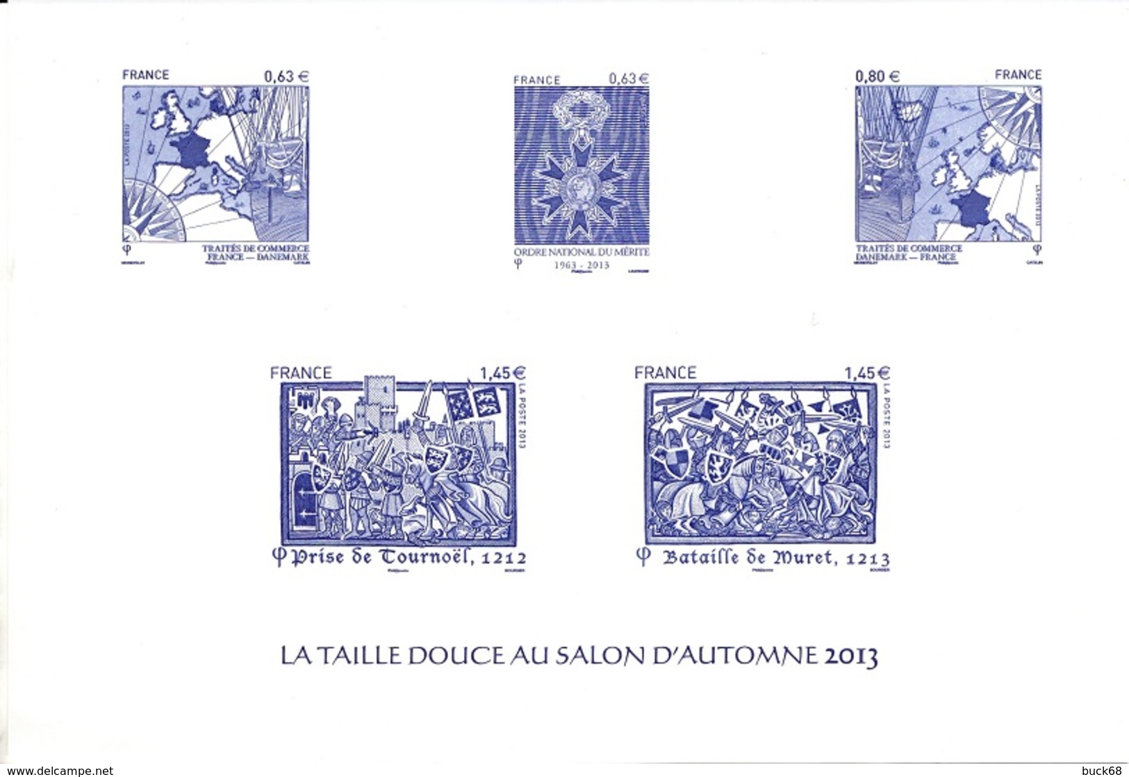 FRANCE 4817/8 4828/9 4830 ** MNH Feuillet Gommé Taille Douce Au Salon Automne 2013 - Mint/Hinged