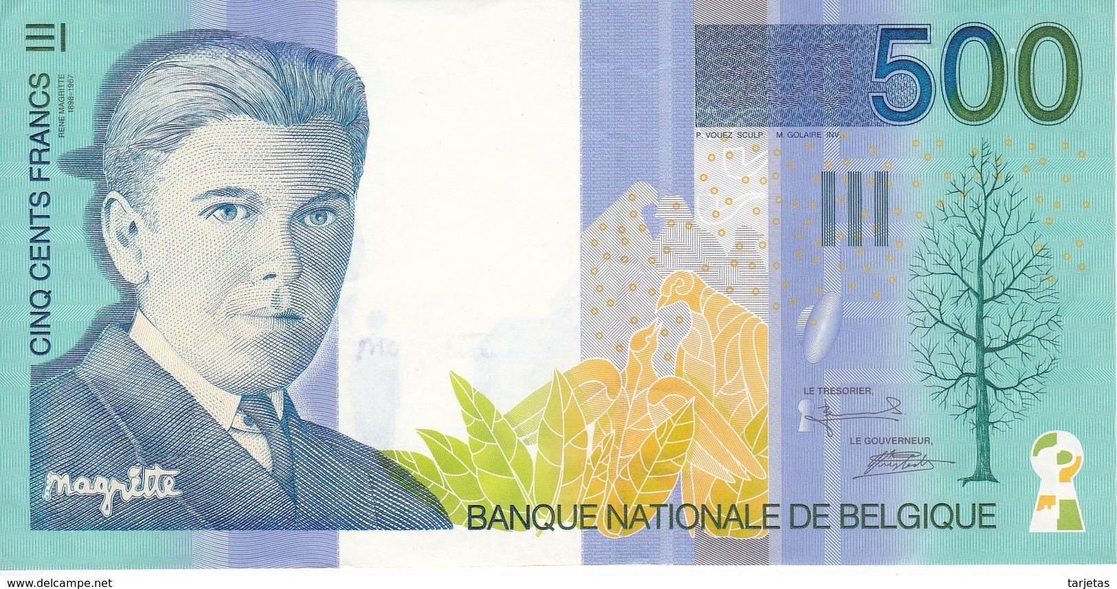 BILLETE DE BELGICA DE 500 FRANCOS DEL AÑO 1995 EN CALIDAD EBC (XF) DE RENE MAGRITTE  (BANKNOTE) - 500 Francs