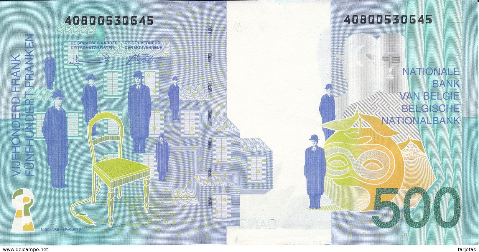 BILLETE DE BELGICA DE 500 FRANCOS DEL AÑO 1995 EN CALIDAD EBC (XF) DE RENE MAGRITTE  (BANKNOTE) - 500 Francs