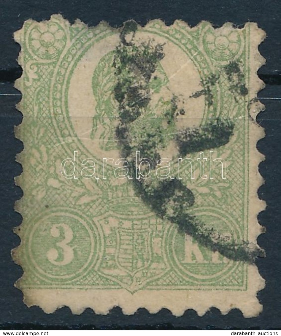 O 1871 Kőnyomat 3kr (140.000) (elvékonyodás, Rövid Sarokfog, Törés / Thin Paper, Short Corner, Fold) - Autres & Non Classés