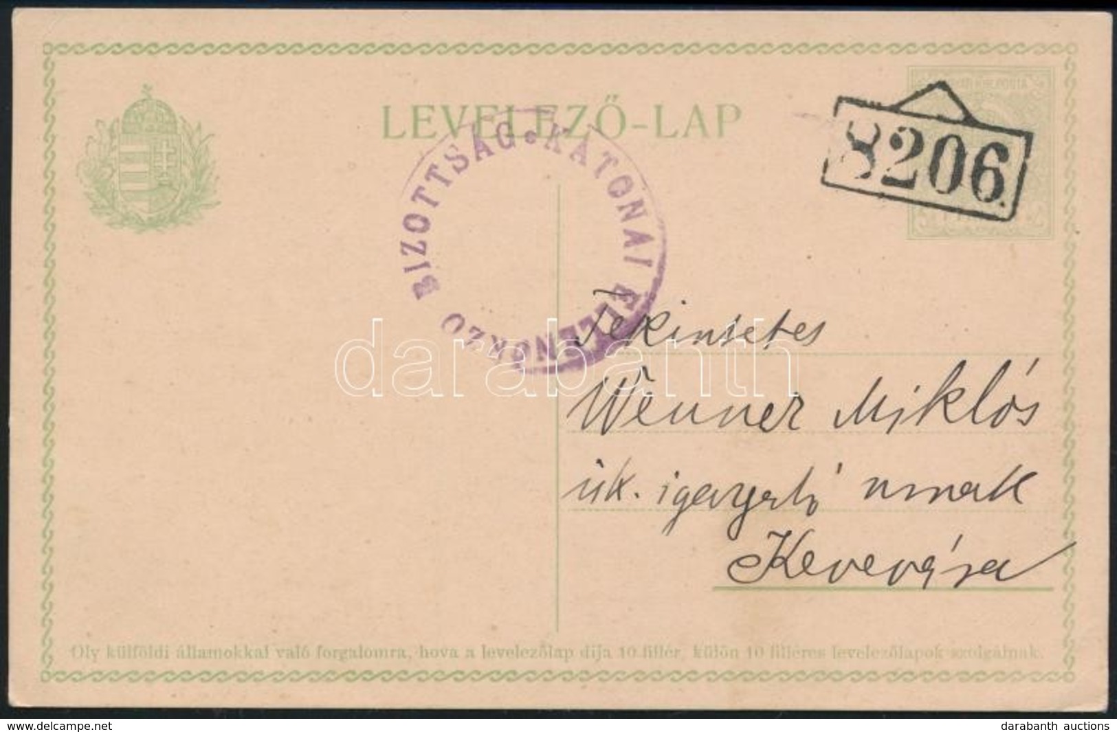 1915 Díjjegyes Levelezőlap Homokbálványosról '8206' Számbélyegzővel, Cenzúrázva Kevevárára - Other & Unclassified