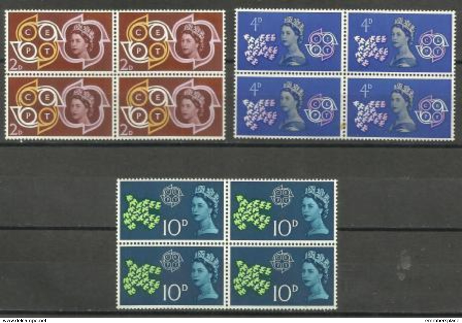 GB - 1961 EUROPA SET IN BLOCKS OF 4 MNH ** SG 636-8  Sc 382-4 - Unused Stamps