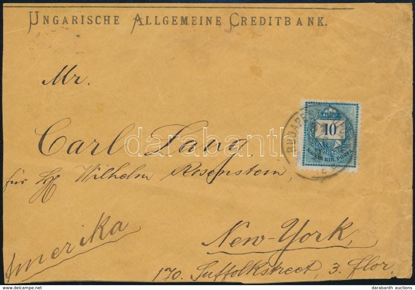 1891 Színesszámú 10kr Levélen Az USA-ba 'BUDAPEST FŐPOSTA' - 'NEW YORK' - Autres & Non Classés