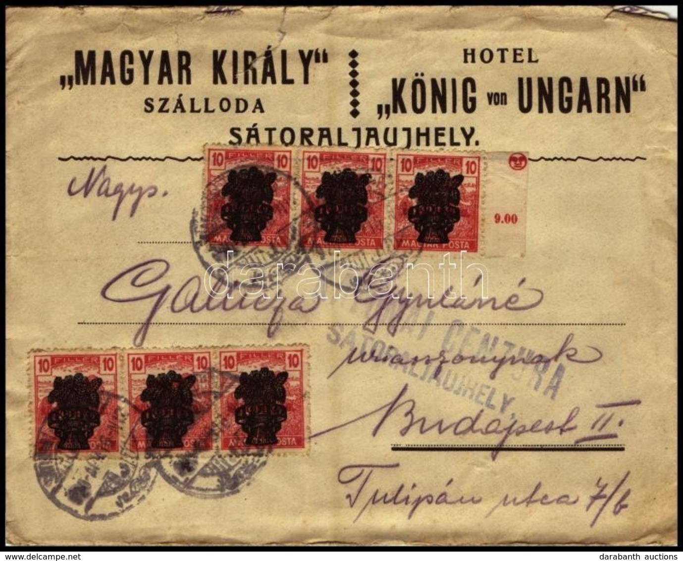 1920 Levél Sátoraljaújhelyről Budapestre 6 X 10f Búzakalász Bérmentesítéssel, Sátoraljaújhelyi Katonai Cenzúra Bélyegzés - Other & Unclassified