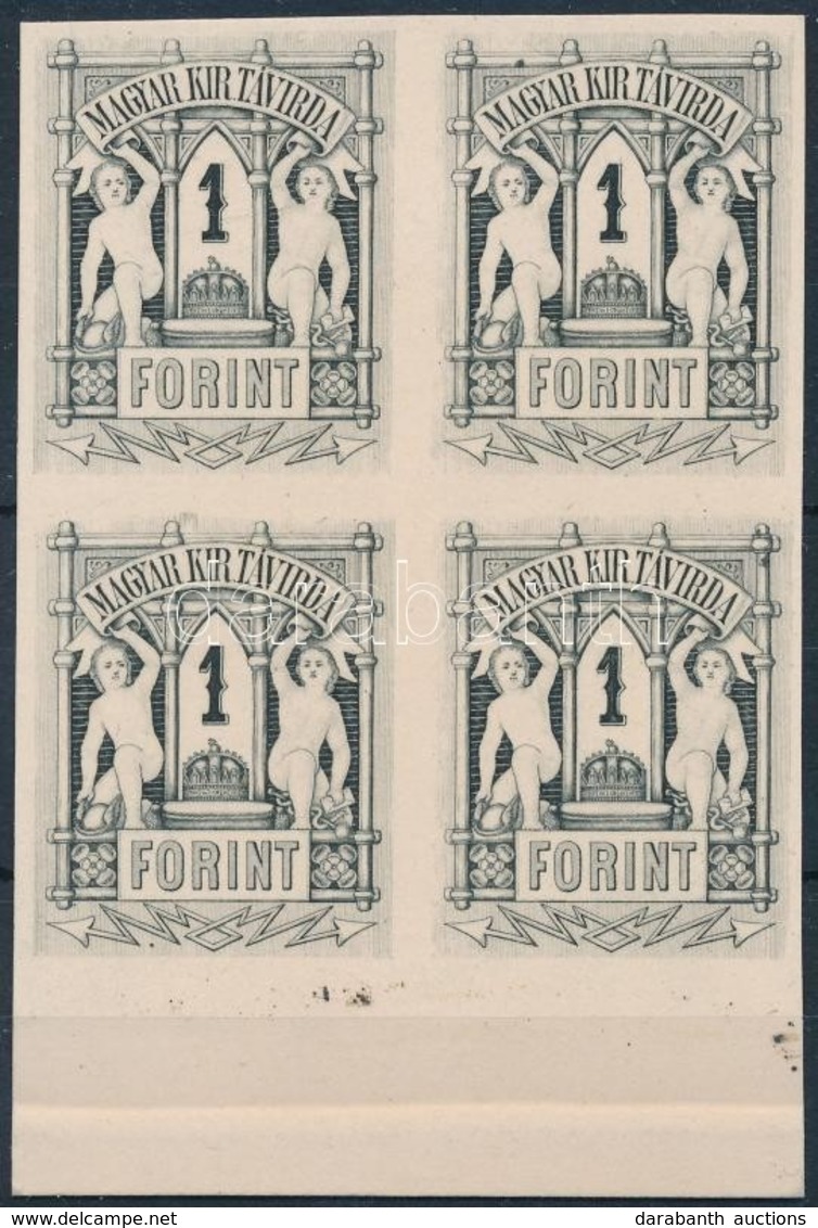(*) 1874 Távírda 1Ft, Az Eredeti Nyomólemezzel Készült  ívszéli Négyestömb Karton Papíron - Autres & Non Classés