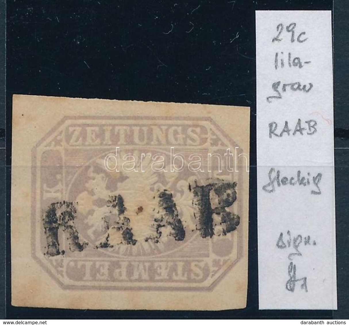 O 1863 Lilásszürke Hírlapbélyeg 'RAAB' Strakosch Azonosítással és Szignóval - Sonstige & Ohne Zuordnung