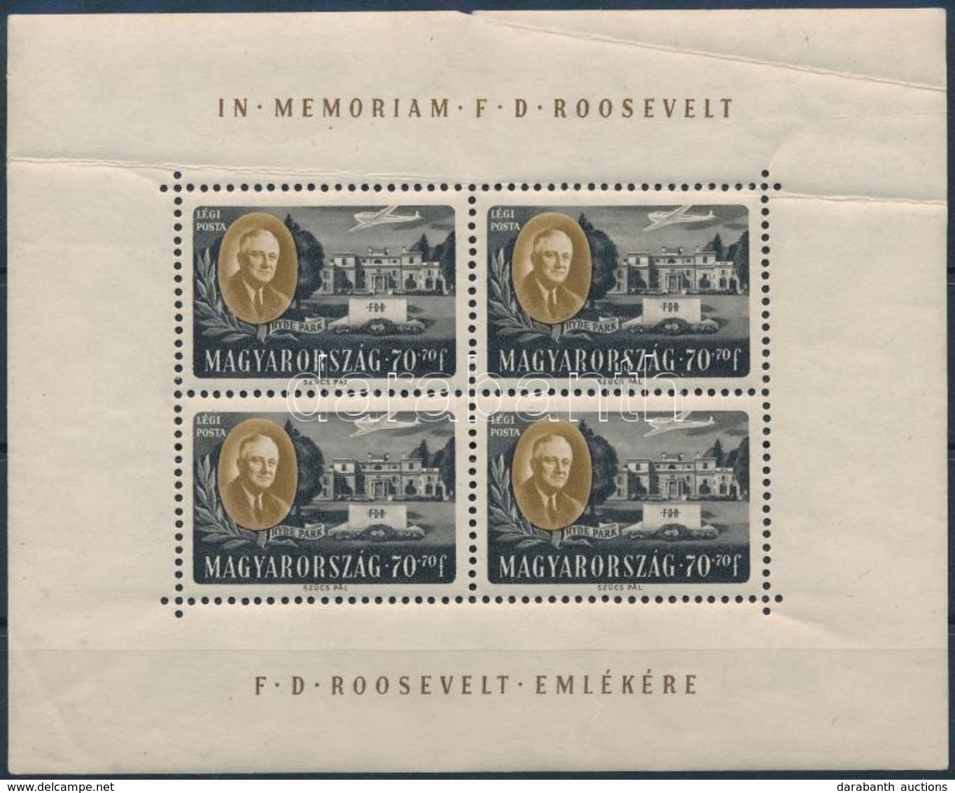 ** 1947 Roosevelt Légiposta 70f Kisív (törések, Ráncok / Folded, Creases) - Sonstige & Ohne Zuordnung