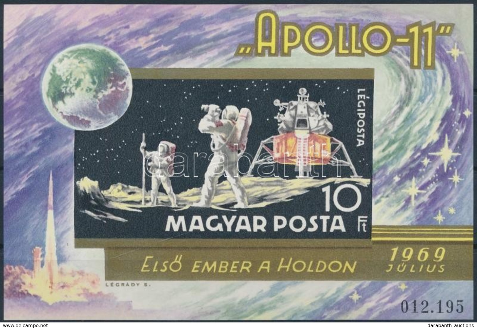 ** 1969 Apollo 11 - Első Ember A Holdon (I.) Vágott Blokk (6.000) - Autres & Non Classés