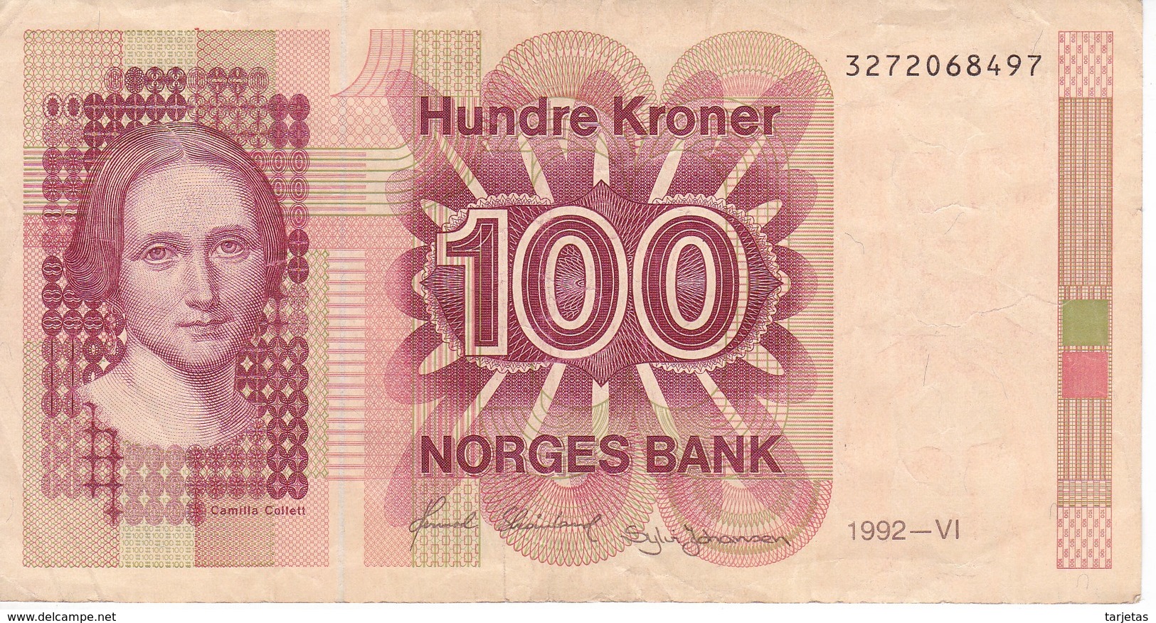 BILLETE DE NORUEGA DE 100 KRONER DEL AÑO 1992  (BANKNOTE) - Noruega