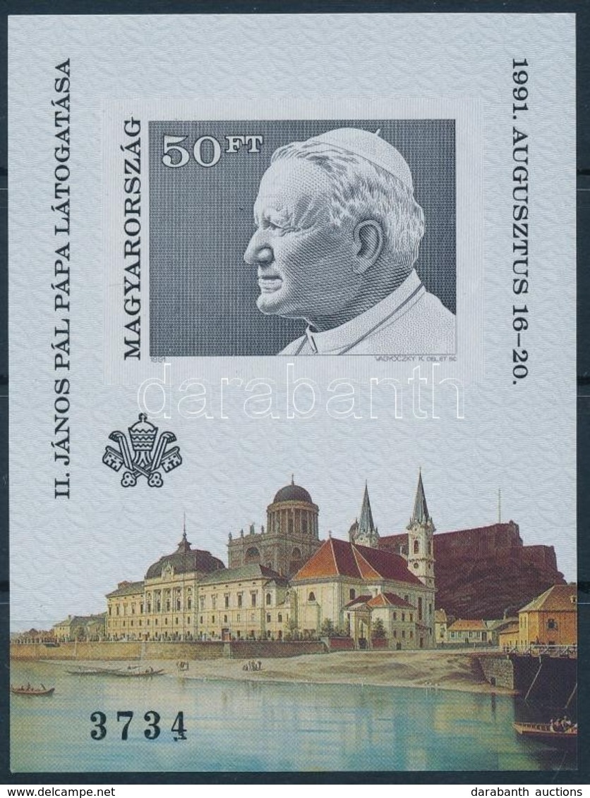 ** 1991 II. János Pál Pápa Magyarországi Látogatása Vágott Blokk (6.500) - Autres & Non Classés